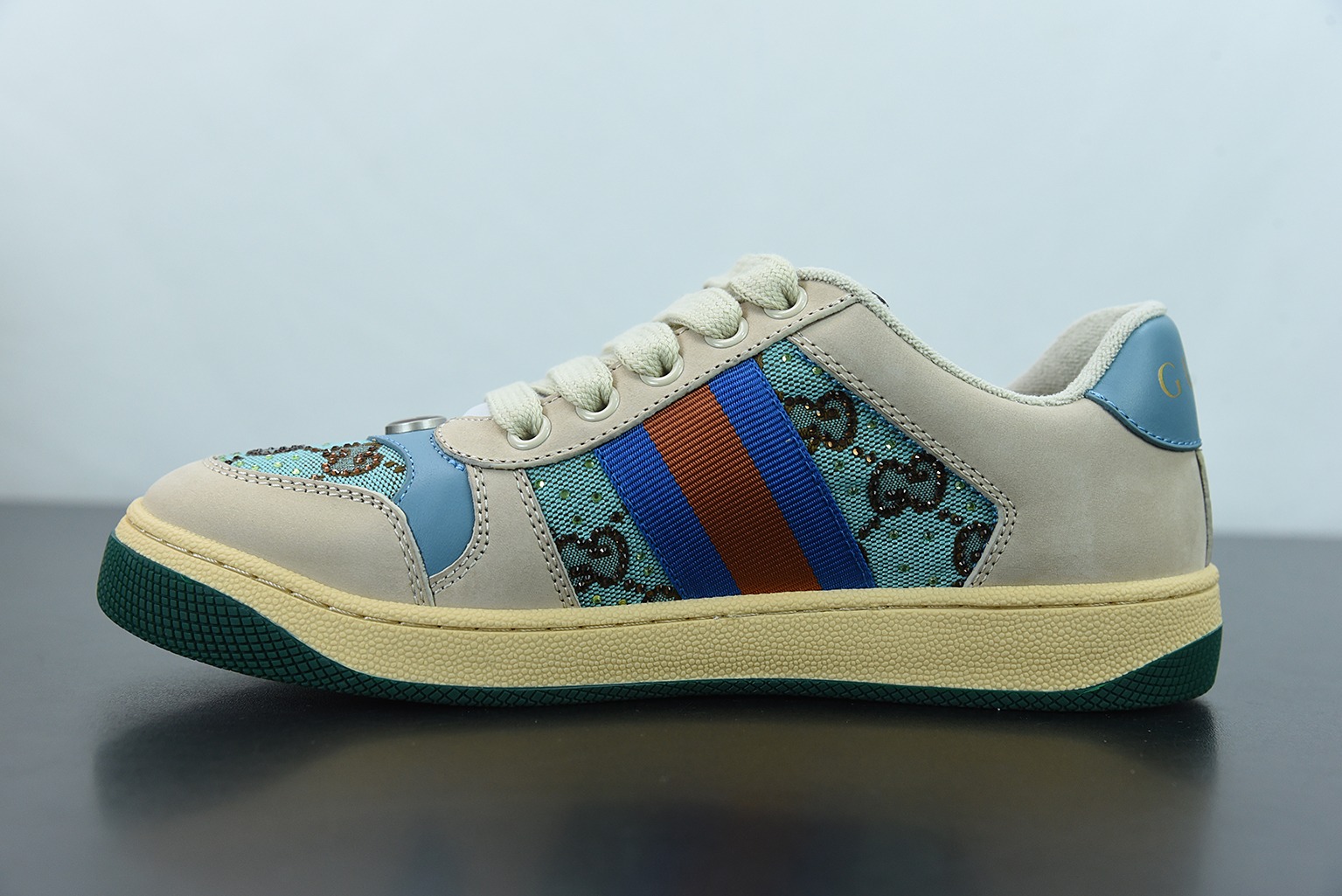 Gucci 2022早春最新水钻款Distressed Screener sneaker古驰小脏鞋