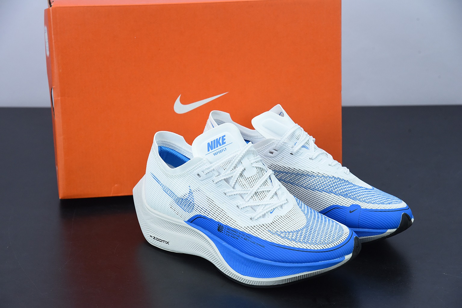 Nk ZoomX Vaporfly NEXT％ 2 马拉松针织面透气运动跑鞋 白蓝 CU4111-102