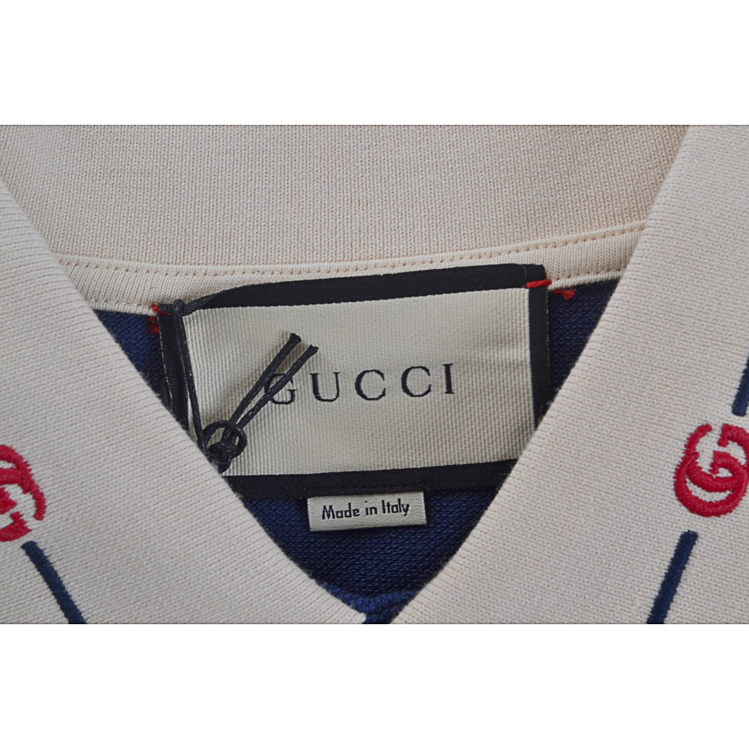 Gucci/古驰 21ss 拼色领口刺绣logoPolo衫短袖