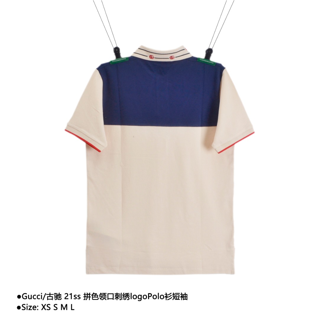 Gucci/古驰 21ss 拼色领口刺绣logoPolo衫短袖