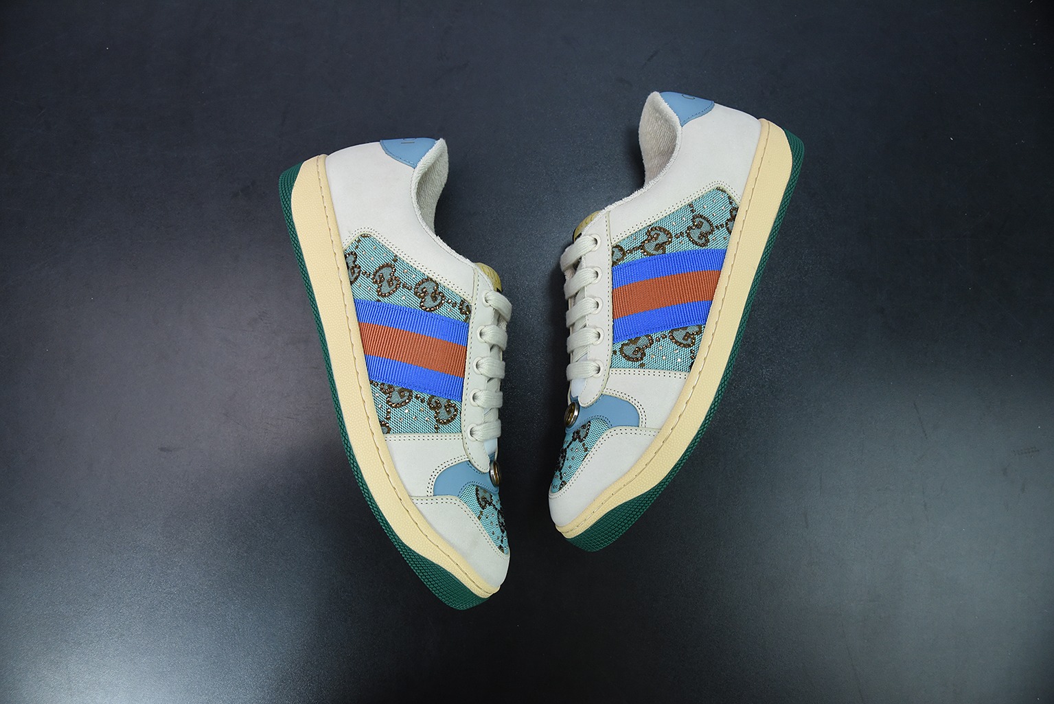Gucci古驰小脏鞋系列 纯原绿盒 Distressed Screener sneaker 经典原型复古百搭做旧小脏板鞋
