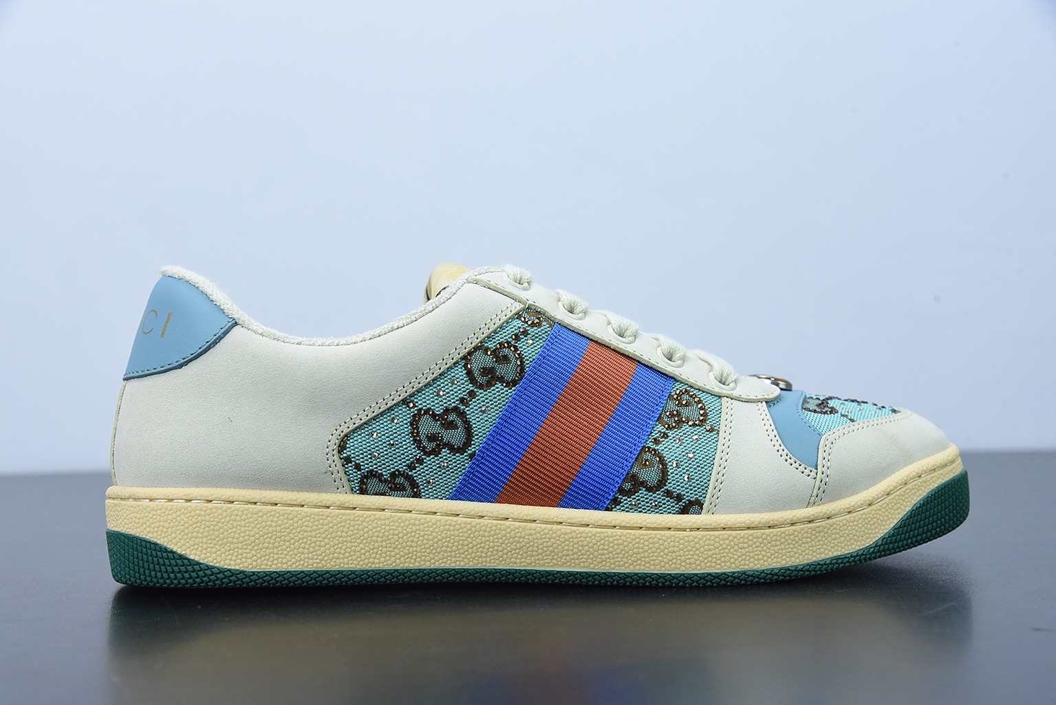 Gucci古驰小脏鞋系列 纯原绿盒 Distressed Screener sneaker 经典原型复古百搭做旧小脏板鞋