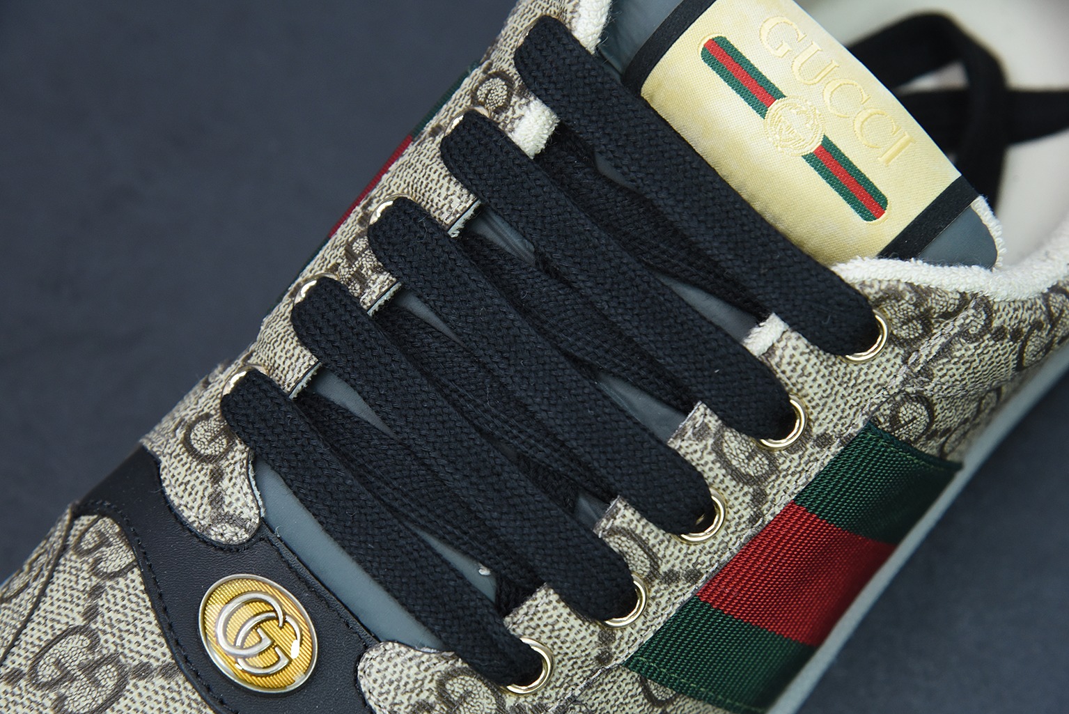 Gucci古驰小脏鞋系列 纯原绿盒 Distressed Screener sneaker 经典原型复古百搭做旧小脏板鞋
