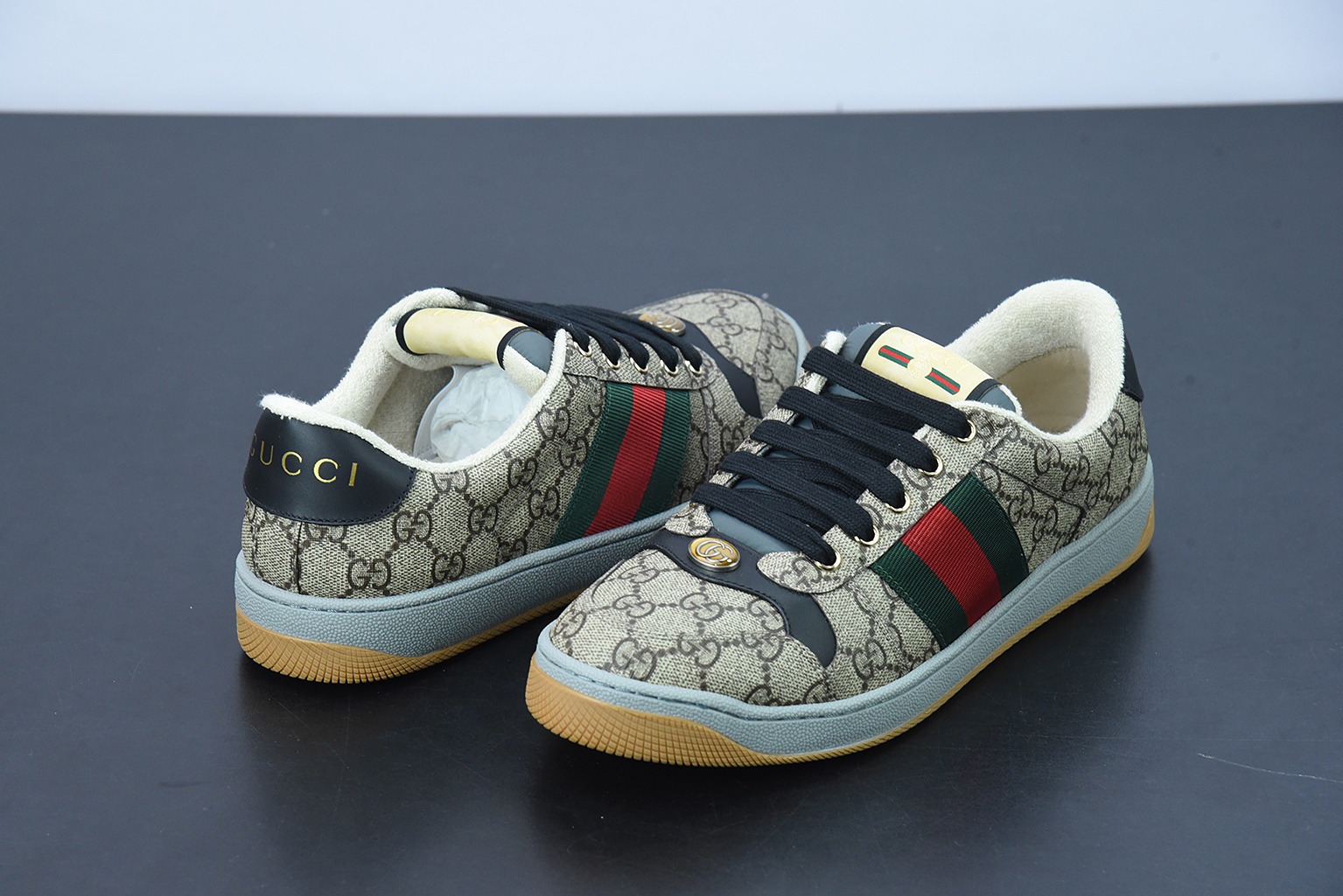Gucci古驰小脏鞋系列 纯原绿盒 Distressed Screener sneaker 经典原型复古百搭做旧小脏板鞋
