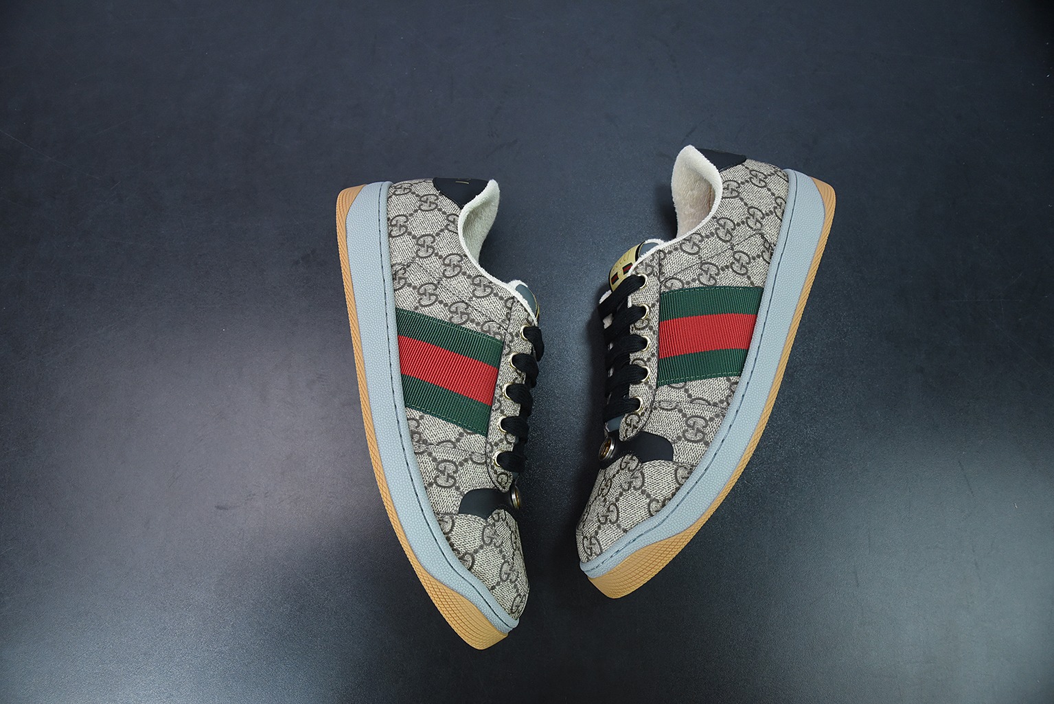 Gucci古驰小脏鞋系列 纯原绿盒 Distressed Screener sneaker 经典原型复古百搭做旧小脏板鞋