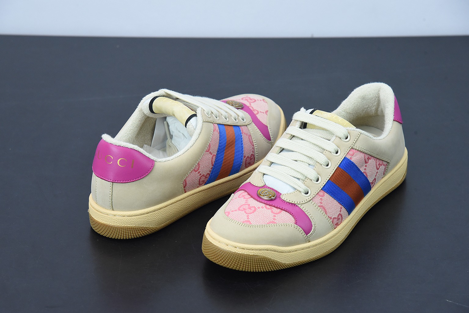 Gucci古驰小脏鞋系列 纯原绿盒 Distressed Screener sneaker 经典原型复古百搭做旧小脏板鞋