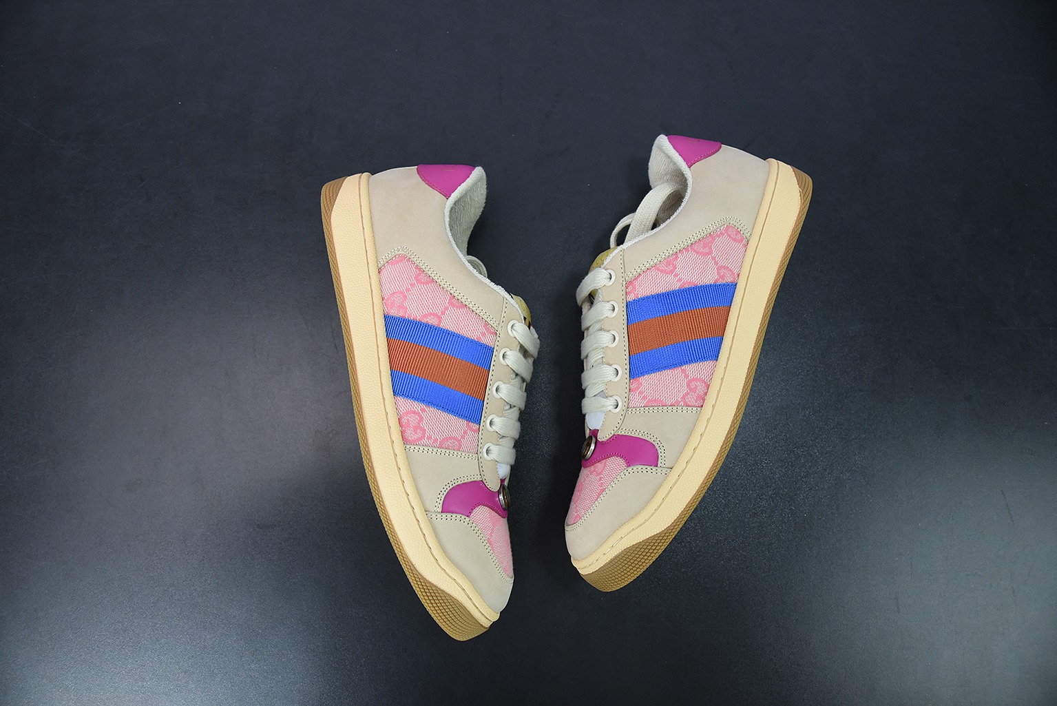 Gucci古驰小脏鞋系列 纯原绿盒 Distressed Screener sneaker 经典原型复古百搭做旧小脏板鞋
