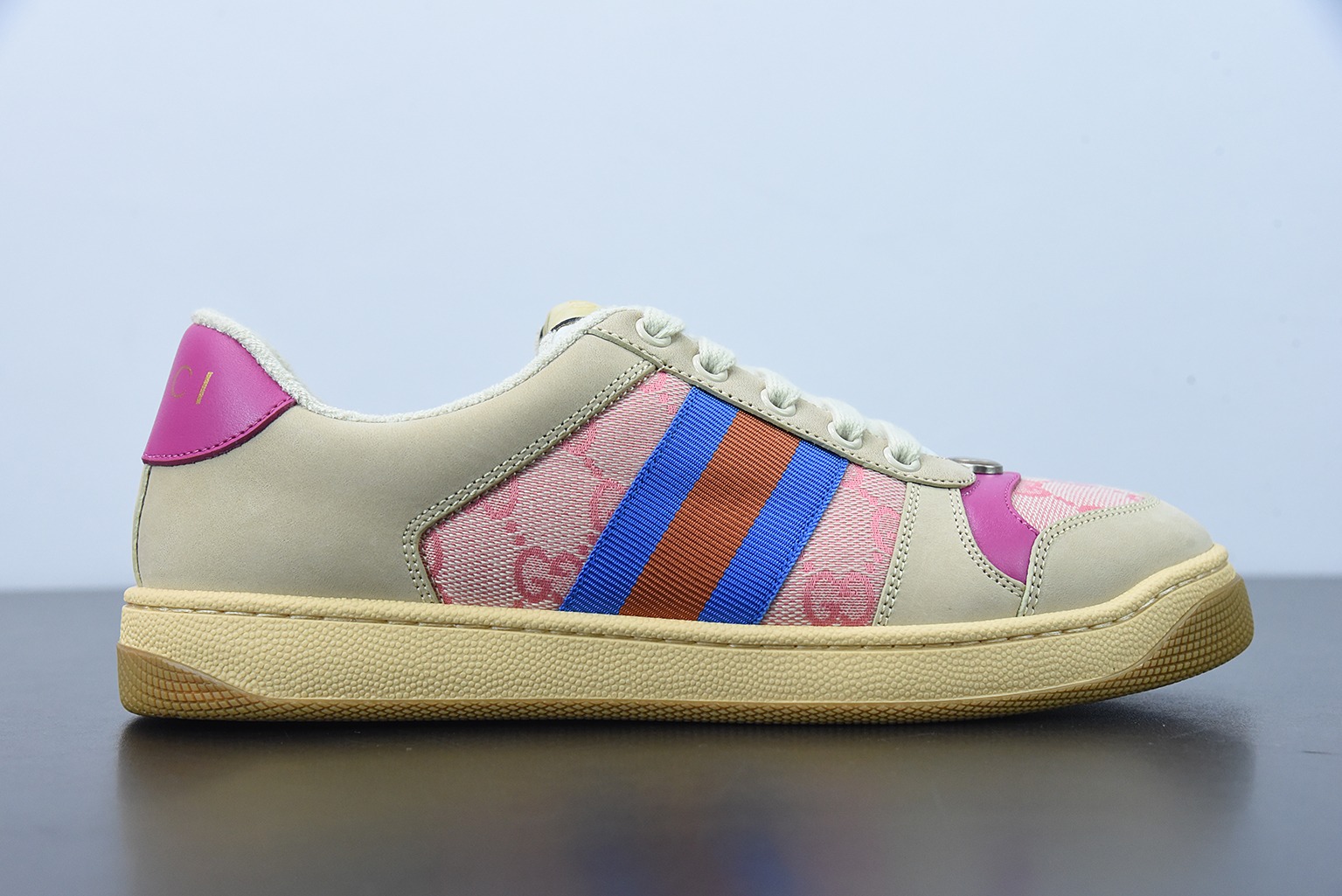 Gucci古驰小脏鞋系列 纯原绿盒 Distressed Screener sneaker 经典原型复古百搭做旧小脏板鞋