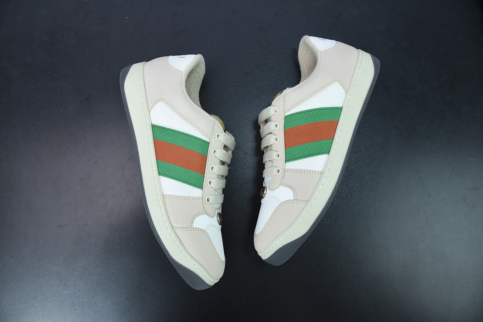 Gucci古驰小脏鞋系列 纯原绿盒 Distressed Screener sneaker 经典原型复古百搭做旧小脏板鞋