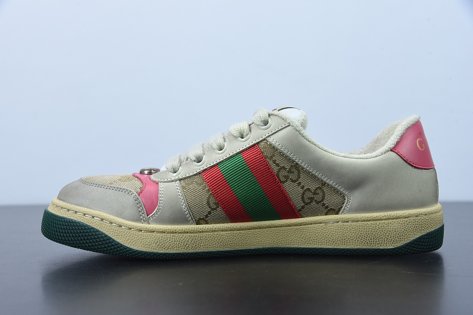 Gucci古驰小脏鞋系列 纯原绿盒 Distressed Screener sneaker 经典原型复古百搭做旧小脏板鞋