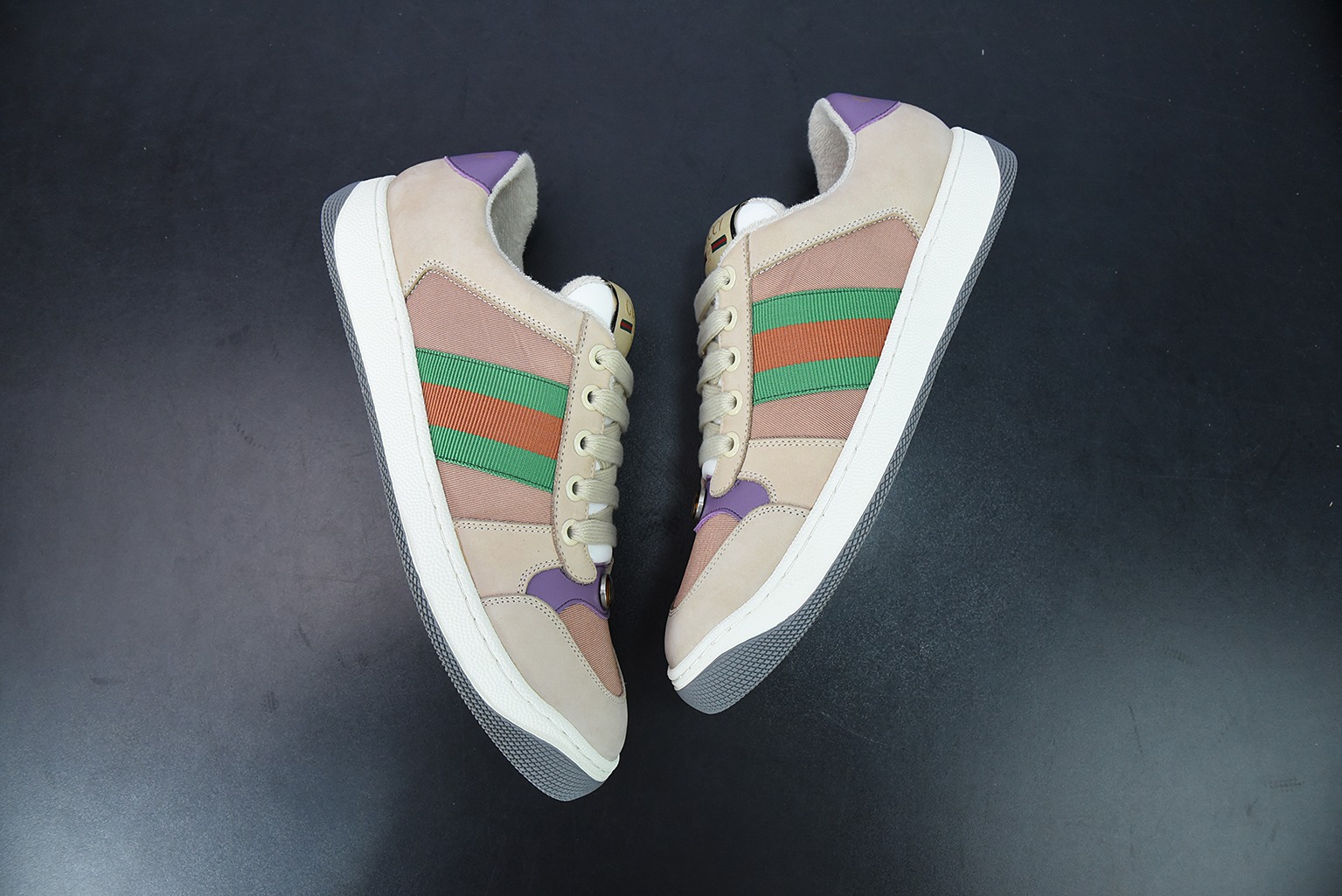 Gucci古驰小脏鞋系列 纯原绿盒 Distressed Screener sneaker 经典原型复古百搭做旧小脏板鞋