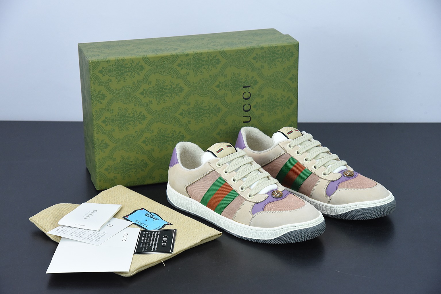 Gucci古驰小脏鞋系列 纯原绿盒 Distressed Screener sneaker 经典原型复古百搭做旧小脏板鞋