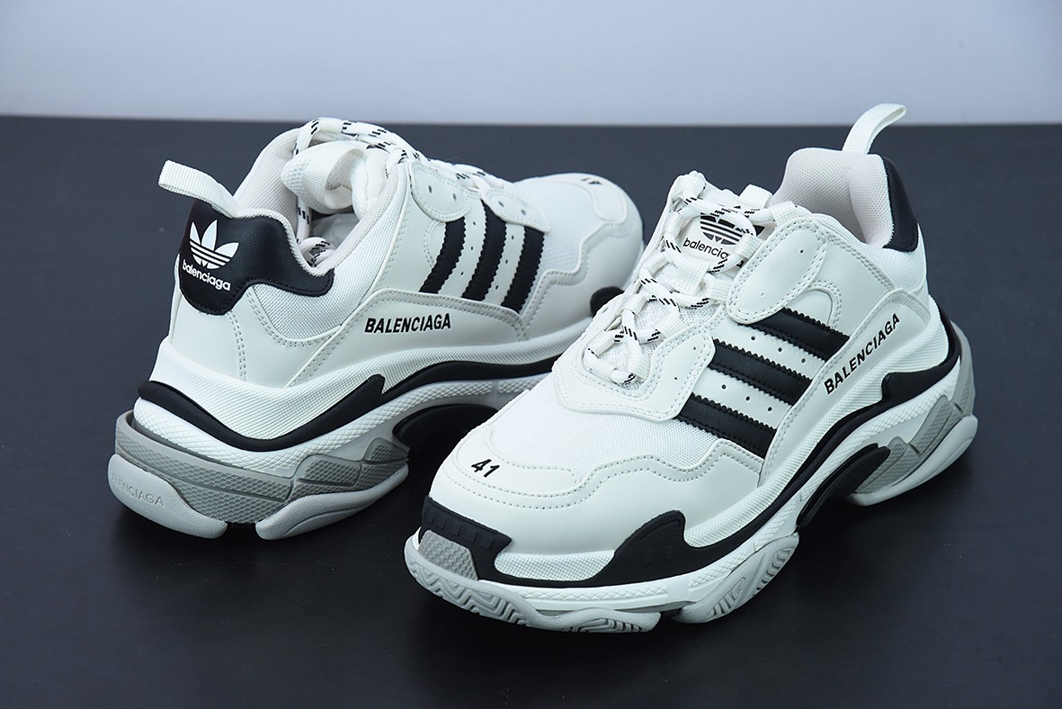 Adidas x Balenciaga Triple S Clear SoleSneaker"White/Black"时装复古厚底增高百搭休闲运动姥爷球鞋5504328000