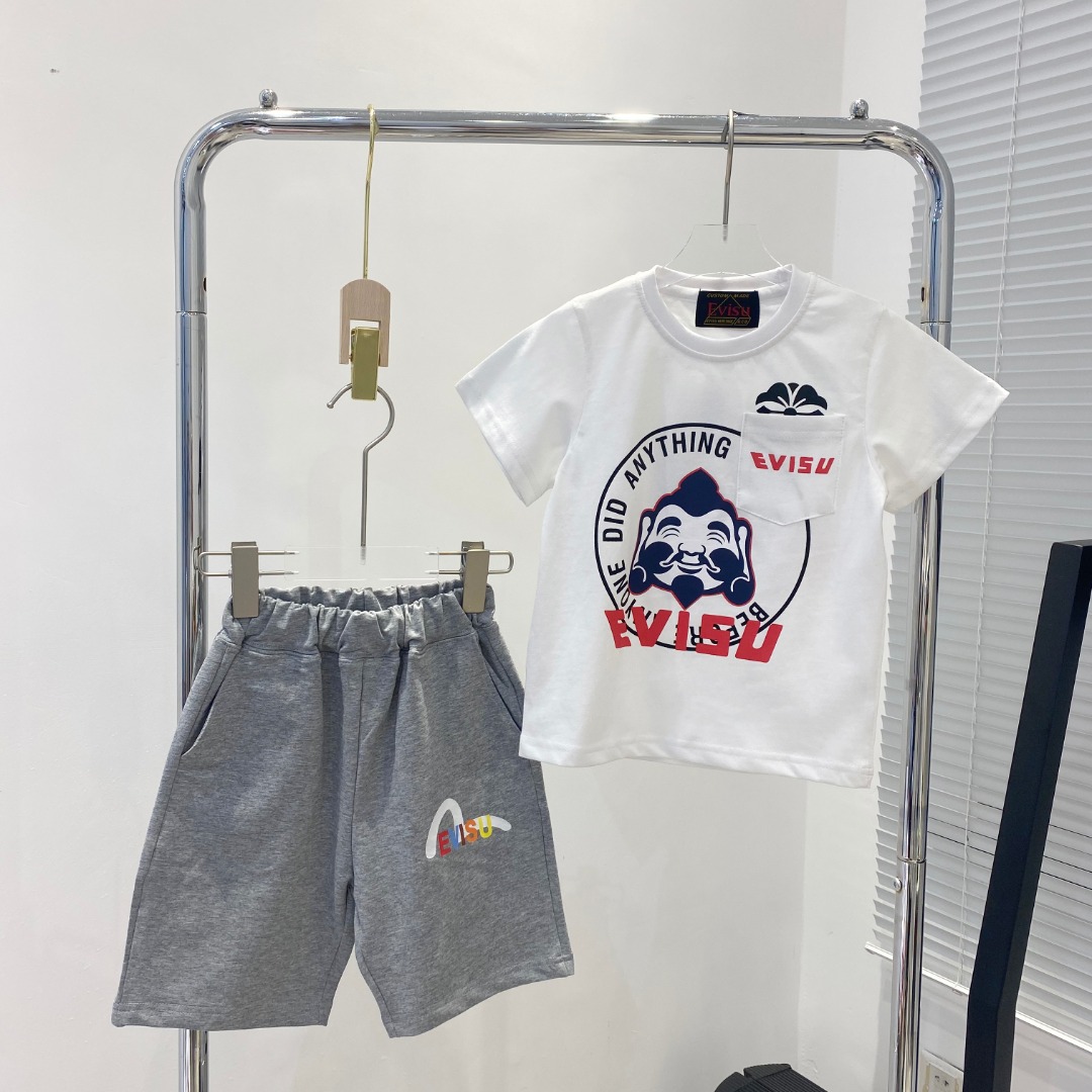 Evisu Short-Sleeve Suit: Unique Design, 3D Pocket, Super-Model, Size 100-150