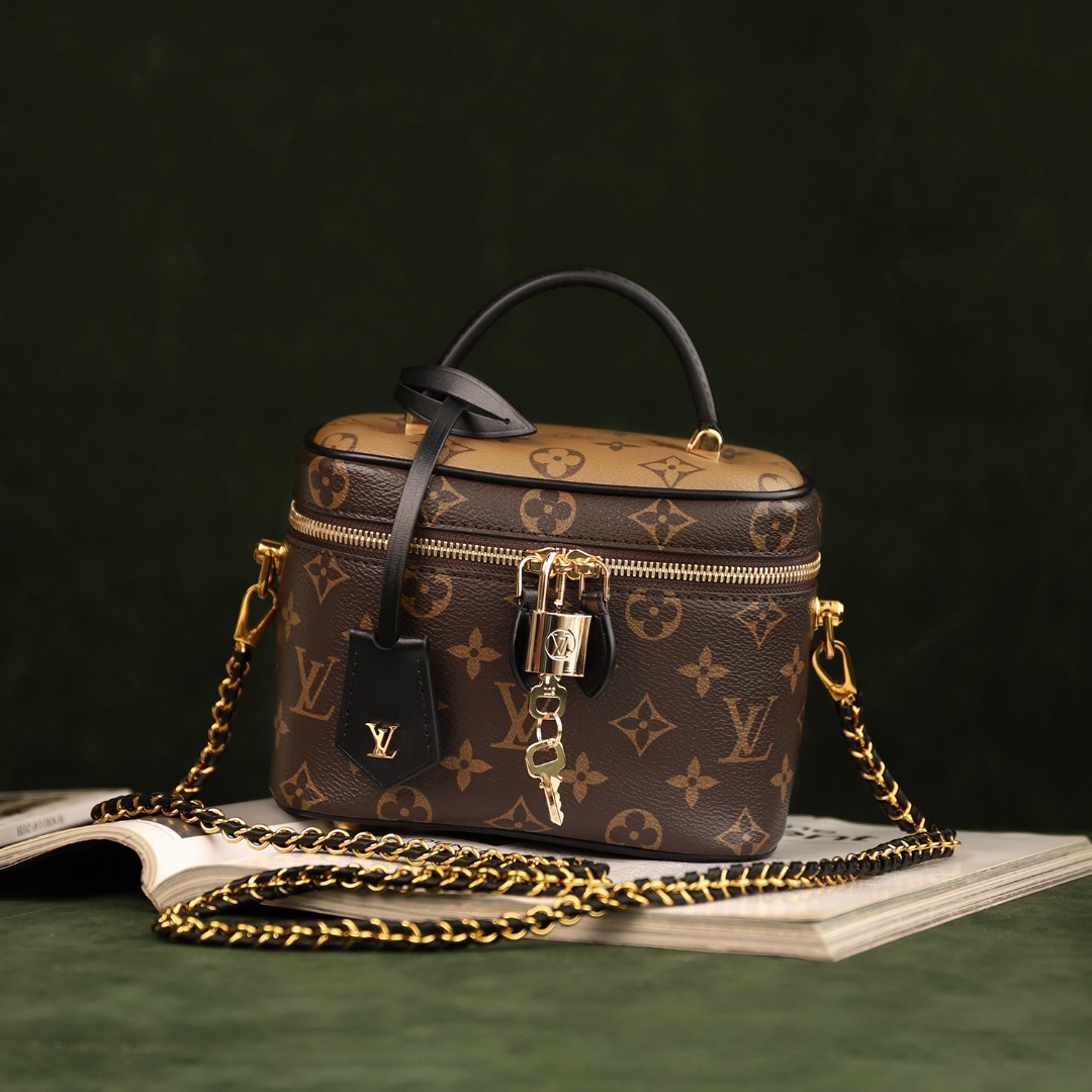 Can I buy replica
 Louis Vuitton Cosmetic Bags Messenger Bags Monogram Reverse Calfskin Canvas Cowhide Chains M45165