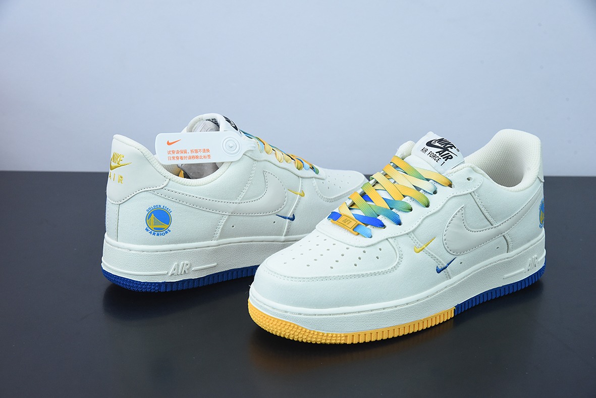 NK Air Force 1空军一号 “帆布金州勇士队米白紫黄蓝迷你双钩子”官方货号:NA2022-004