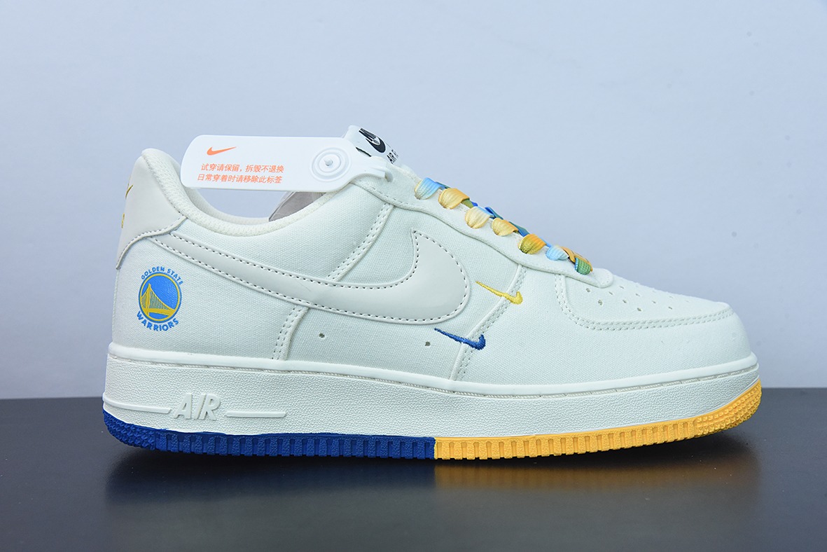 NK Air Force 1空军一号 “帆布金州勇士队米白紫黄蓝迷你双钩子”官方货号:NA2022-004