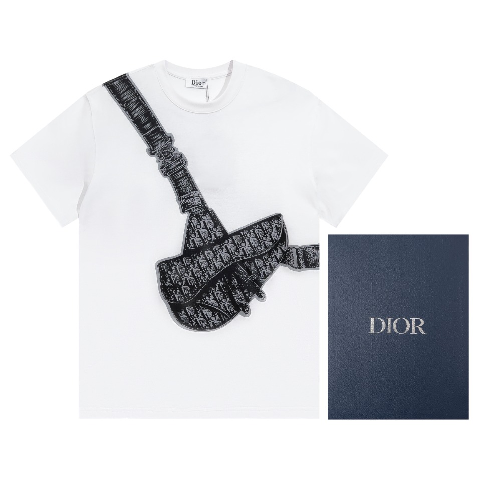 Luxury Fake
 Dior Clothing T-Shirt Black White Embroidery Cotton Spring/Summer Collection Short Sleeve