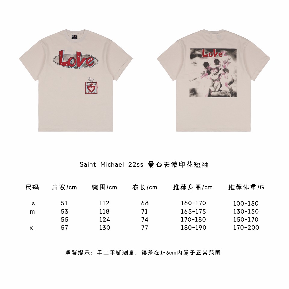 Saint Michael 22ss Love Angel Print Short Sleeve Size Chart