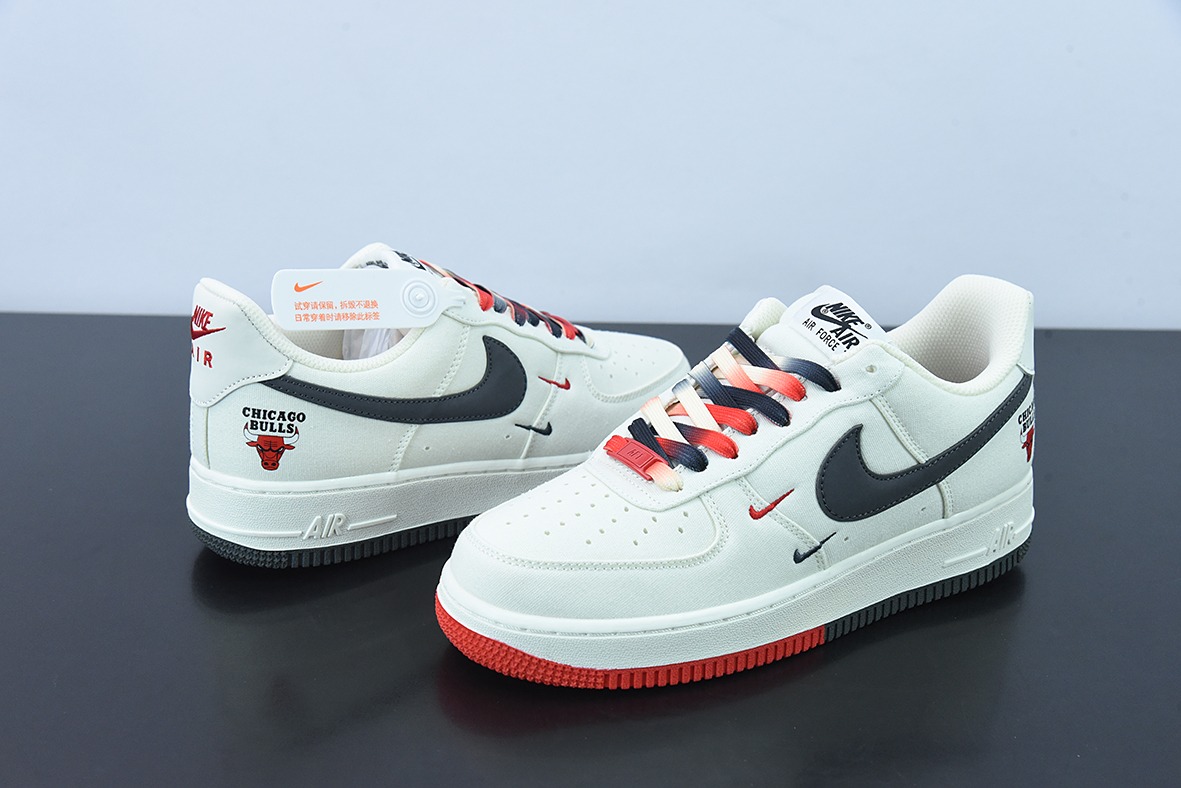 Nk Air Force 1 AF1 空军一号/低帮 白黑红 帆布 多钩 NBA芝加哥公牛 城市限定款货号:NA2022-005