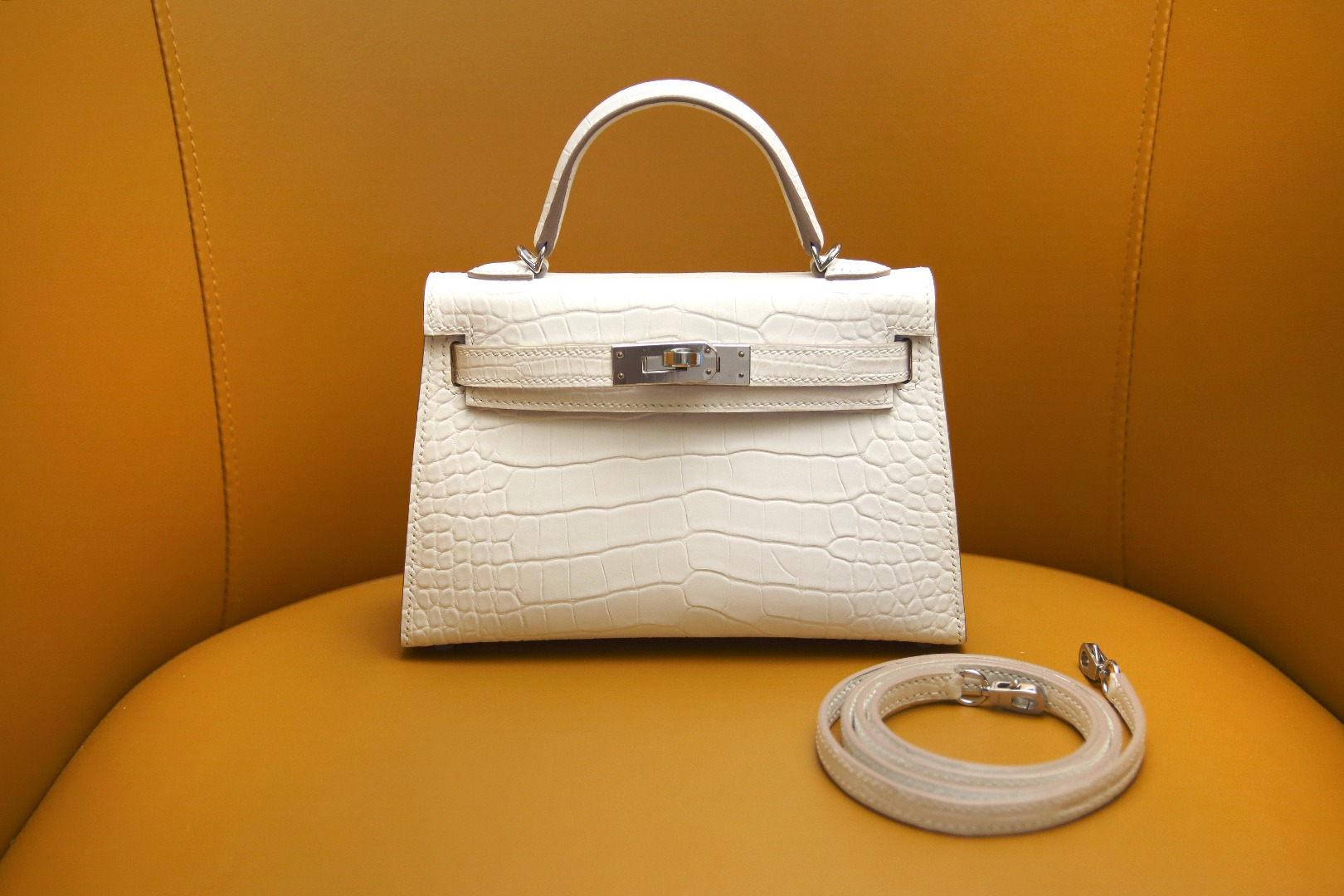 Hermes Kelly Handbags Crossbody & Shoulder Bags Milkshake White Silver Hardware Mini