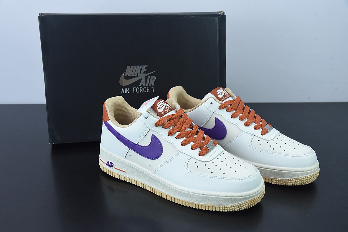 Nk Air Force 1’07 LV8"Milk White/Purple/Dark Orange"空军一号“拼接米白深紫暗橙”低帮运动鞋货号:CW3388-205