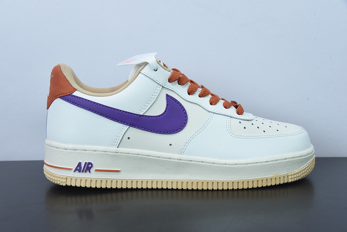 Nk Air Force 1’07 LV8"Milk White/Purple/Dark Orange"空军一号“拼接米白深紫暗橙”低帮运动鞋货号:CW3388-205
