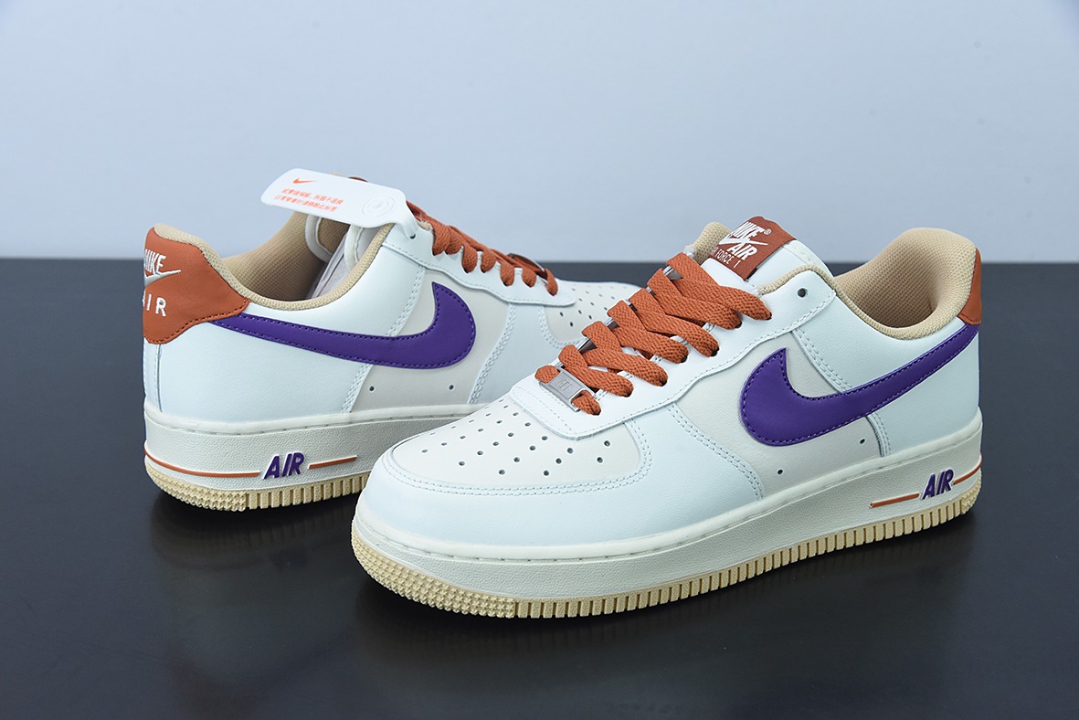 Nk Air Force 1’07 LV8"Milk White/Purple/Dark Orange"空军一号“拼接米白深紫暗橙”低帮运动鞋货号:CW3388-205