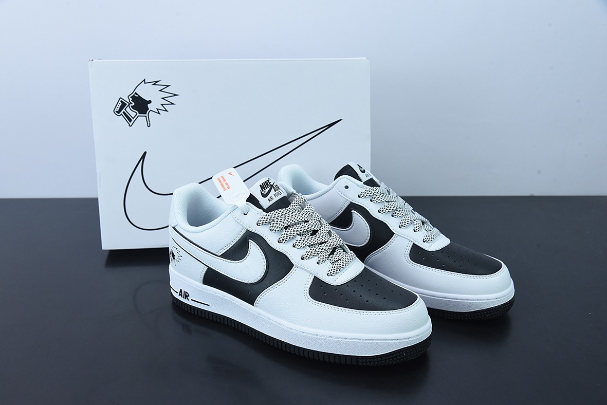 Nike Air Force 1 07 Low"喜茶HEYTEA"空军一号低皮革白黑炸毛喜茶低帮运动跑鞋货号:K08969-756