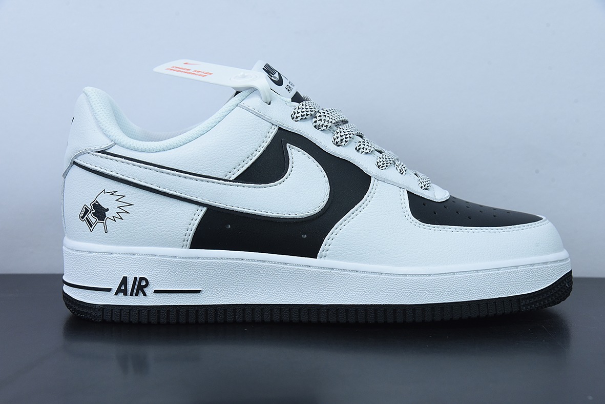 Nike Air Force 1 07 Low"喜茶HEYTEA"空军一号低皮革白黑炸毛喜茶低帮运动跑鞋货号:K08969-756