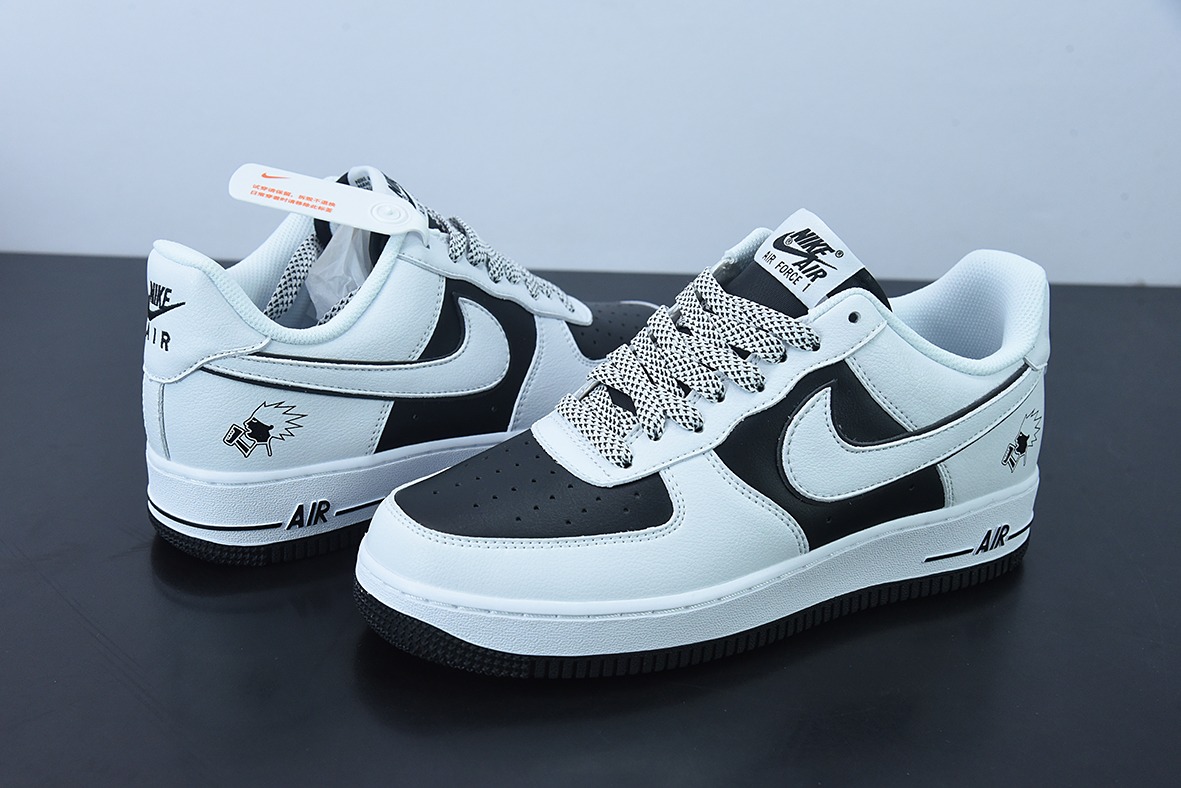Nike Air Force 1 07 Low"喜茶HEYTEA"空军一号低皮革白黑炸毛喜茶低帮运动跑鞋货号:K08969-756