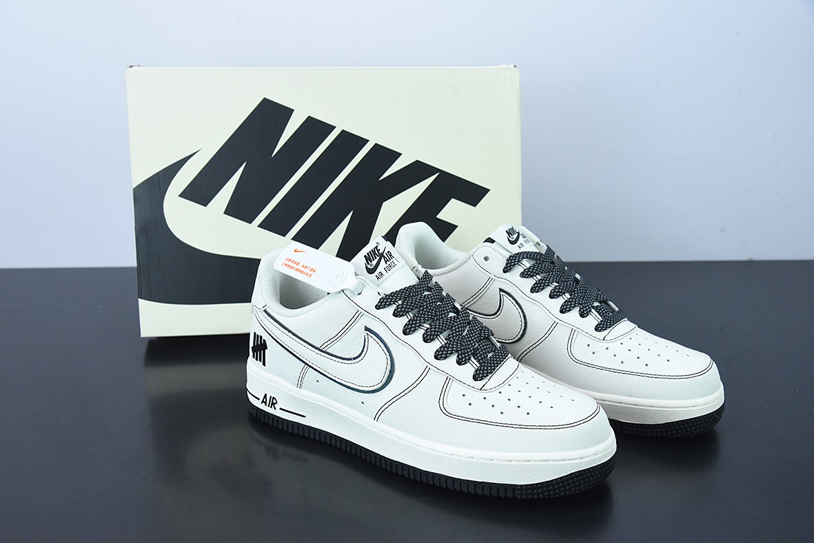 UNDEFEATED x Air Force 1´07"Beige/Black 3M"空军一号经典皮革米白黑五杠3M反光”低帮 货号:HL5263-896