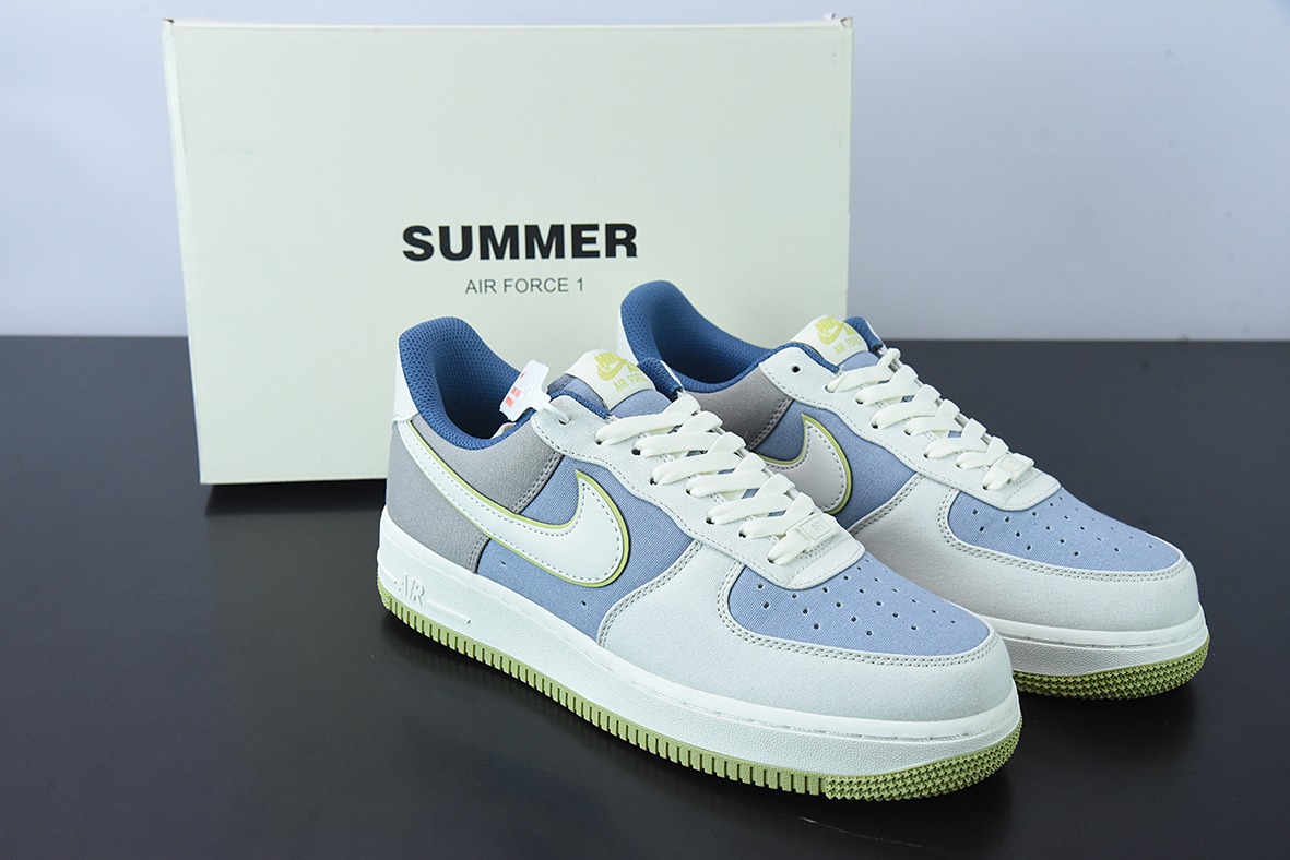 NK Air Force 1 '07 蓝绿布面空军一号低帮休闲板鞋 Size：DG2296-025