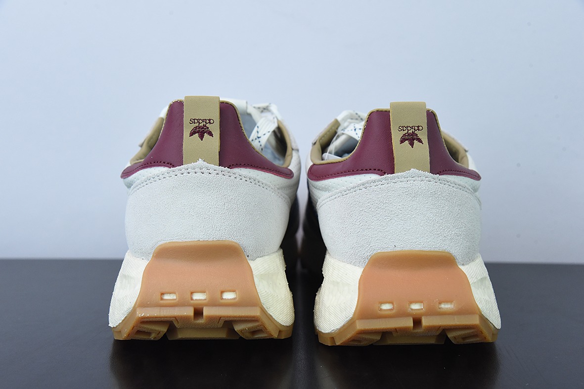 阿迪达斯 Originals Retropy Boost E5系列复古赛车原型一代“皮革浅灰深蓝酒红”运动鞋 GW1635