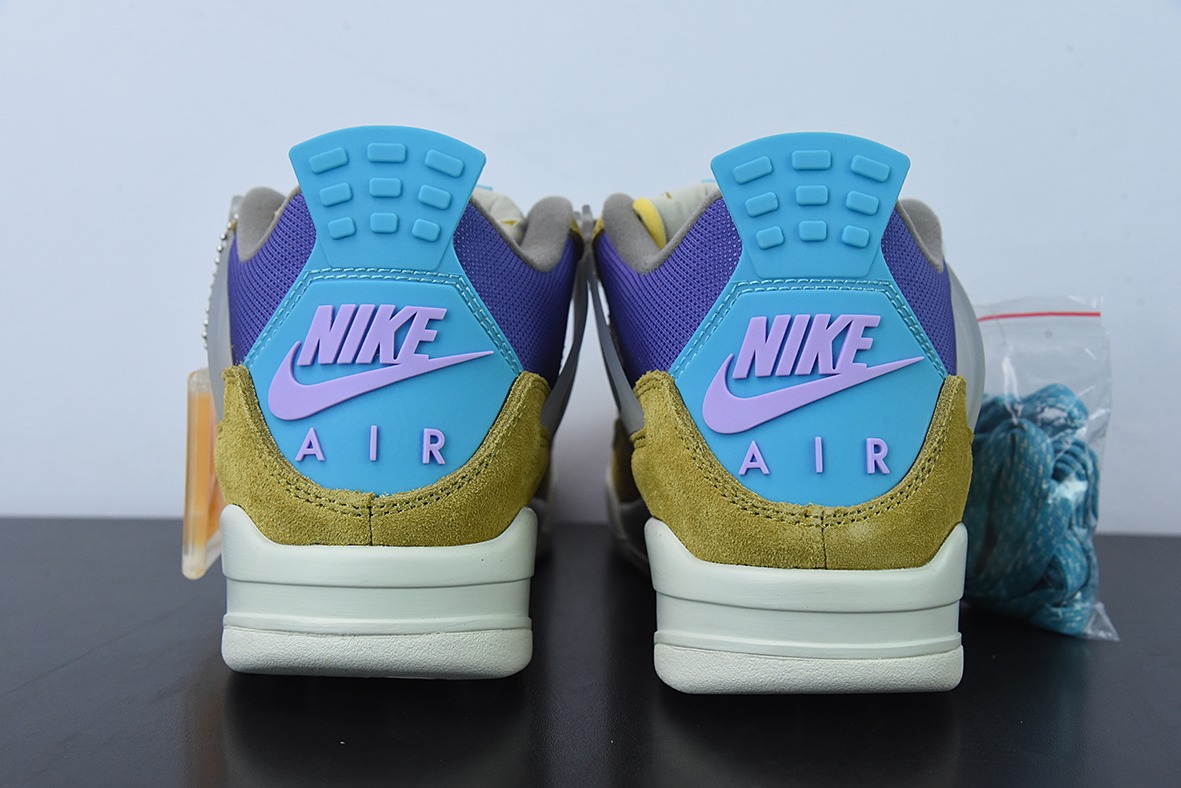 D0F1S5 纯原Air Jordan 4  AJ4  棕黄紫色 Union LA 联名男子运动鞋 荒漠苔藓30周年货号：DJ5718 300