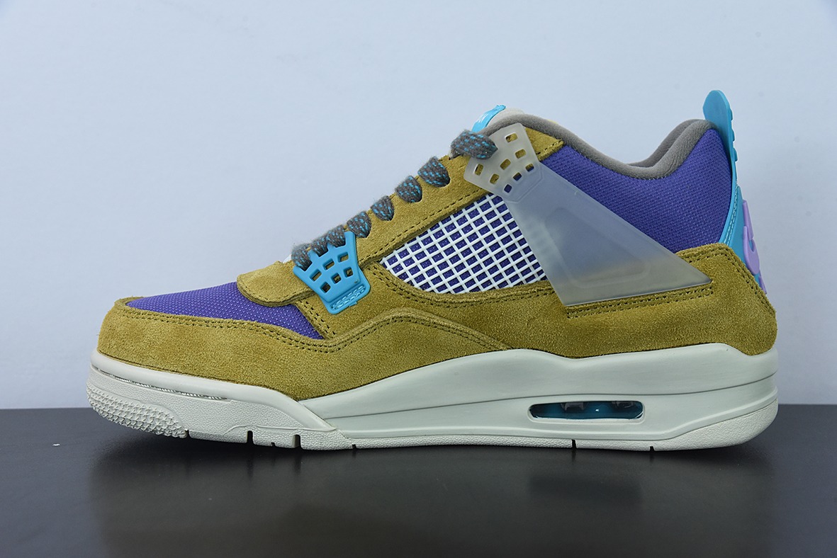 D0F1S5 纯原Air Jordan 4  AJ4  棕黄紫色 Union LA 联名男子运动鞋 荒漠苔藓30周年货号：DJ5718 300