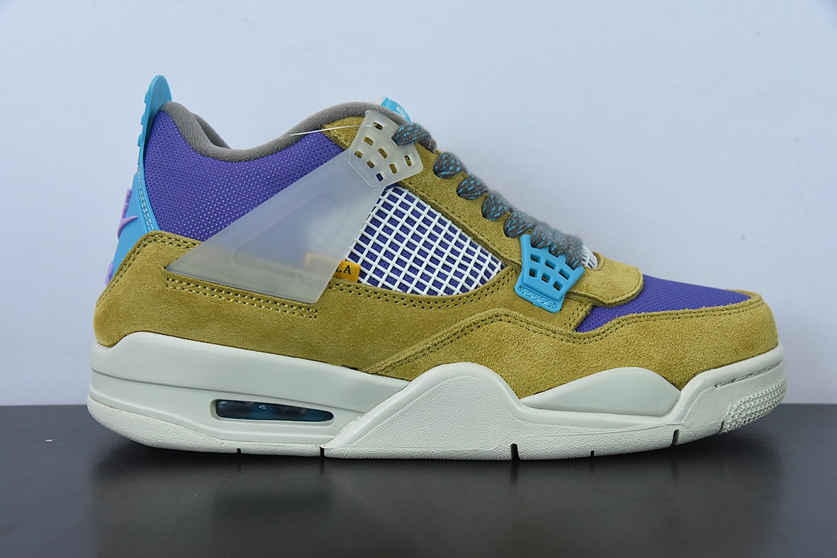 D0F1S5 纯原Air Jordan 4  AJ4  棕黄紫色 Union LA 联名男子运动鞋 荒漠苔藓30周年货号：DJ5718 300