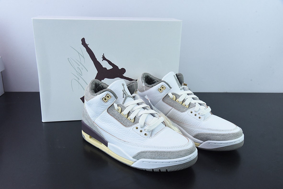L00H6 纯原 A Ma Maniére x Air Jordan 3 Retro SP"Medium Grey" 米白灰男士运动鞋