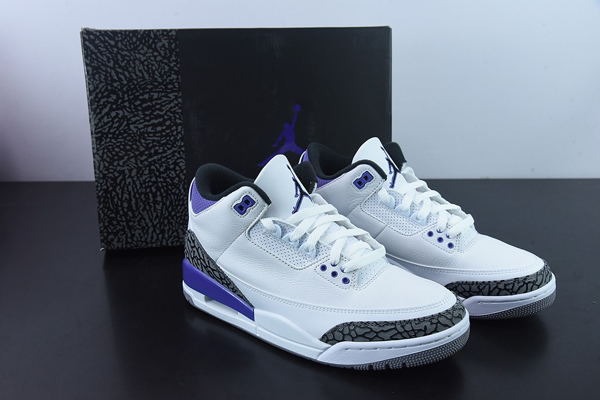 L00H6 纯原 Air Jordan 3 Retro aj3 白紫男子运动篮球鞋 CT8532-105