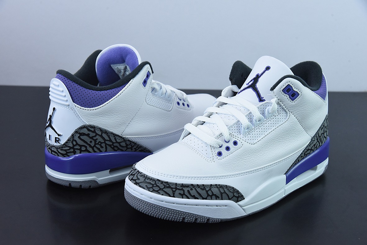 L00H6 纯原 Air Jordan 3 Retro aj3 白紫男子运动篮球鞋 CT8532-105
