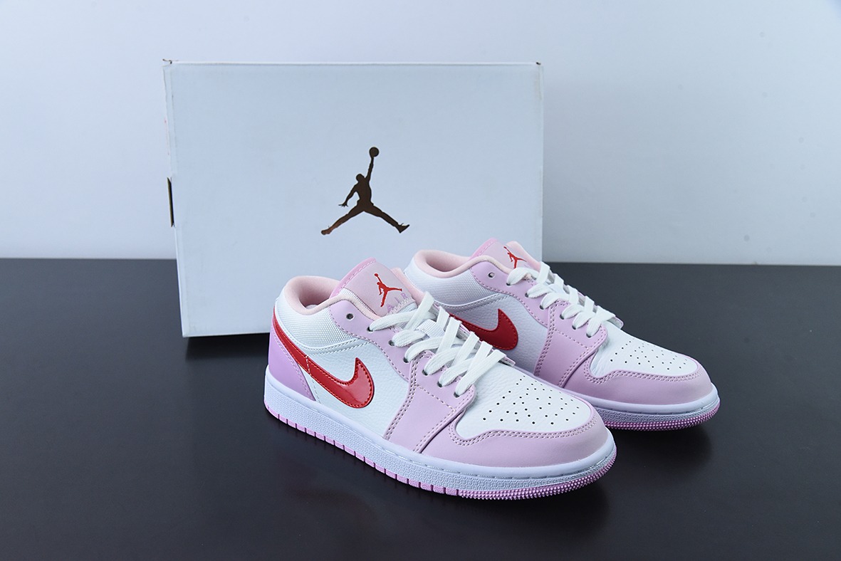 NK  Air Jordan1 Low AJ1乔丹一代低帮白粉红勾女款低帮板鞋 货号：DR0758-170