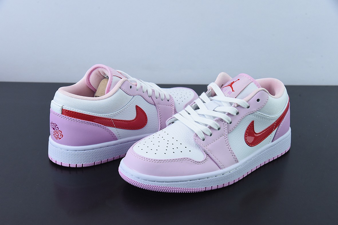 NK  Air Jordan1 Low AJ1乔丹一代低帮白粉红勾女款低帮板鞋 货号：DR0758-170
