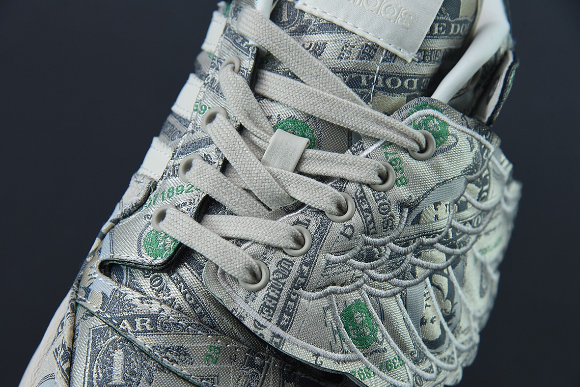 阿迪达斯/adidas Forum Low JS 联名 米绿色满印纸钞翅膀低帮板鞋  货号：GX6393YF