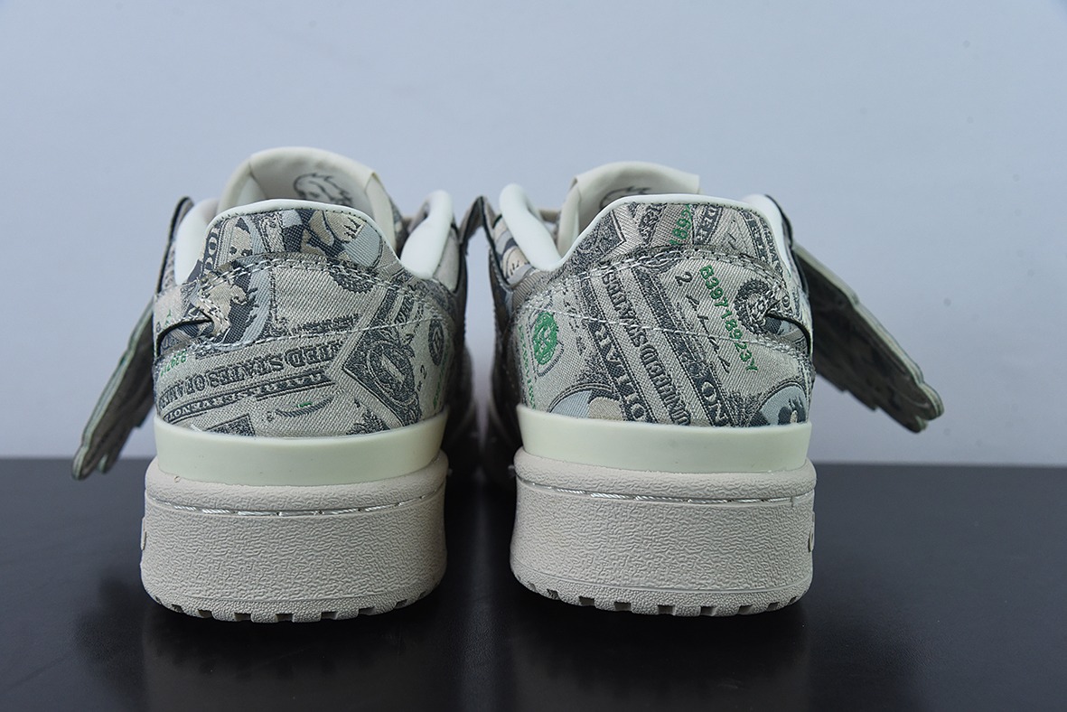 阿迪达斯/adidas Forum Low JS 联名 米绿色满印纸钞翅膀低帮板鞋  货号：GX6393YF