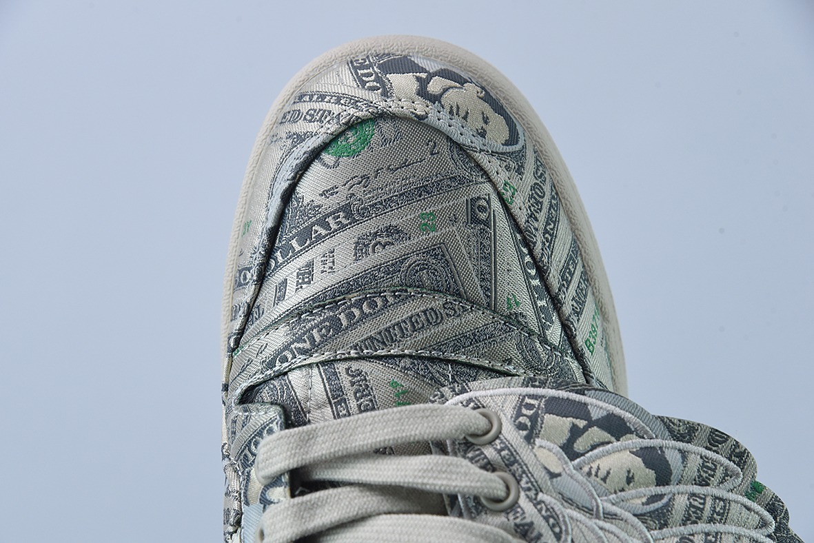 阿迪达斯/adidas Forum Low JS 联名 米绿色满印纸钞翅膀低帮板鞋  货号：GX6393YF