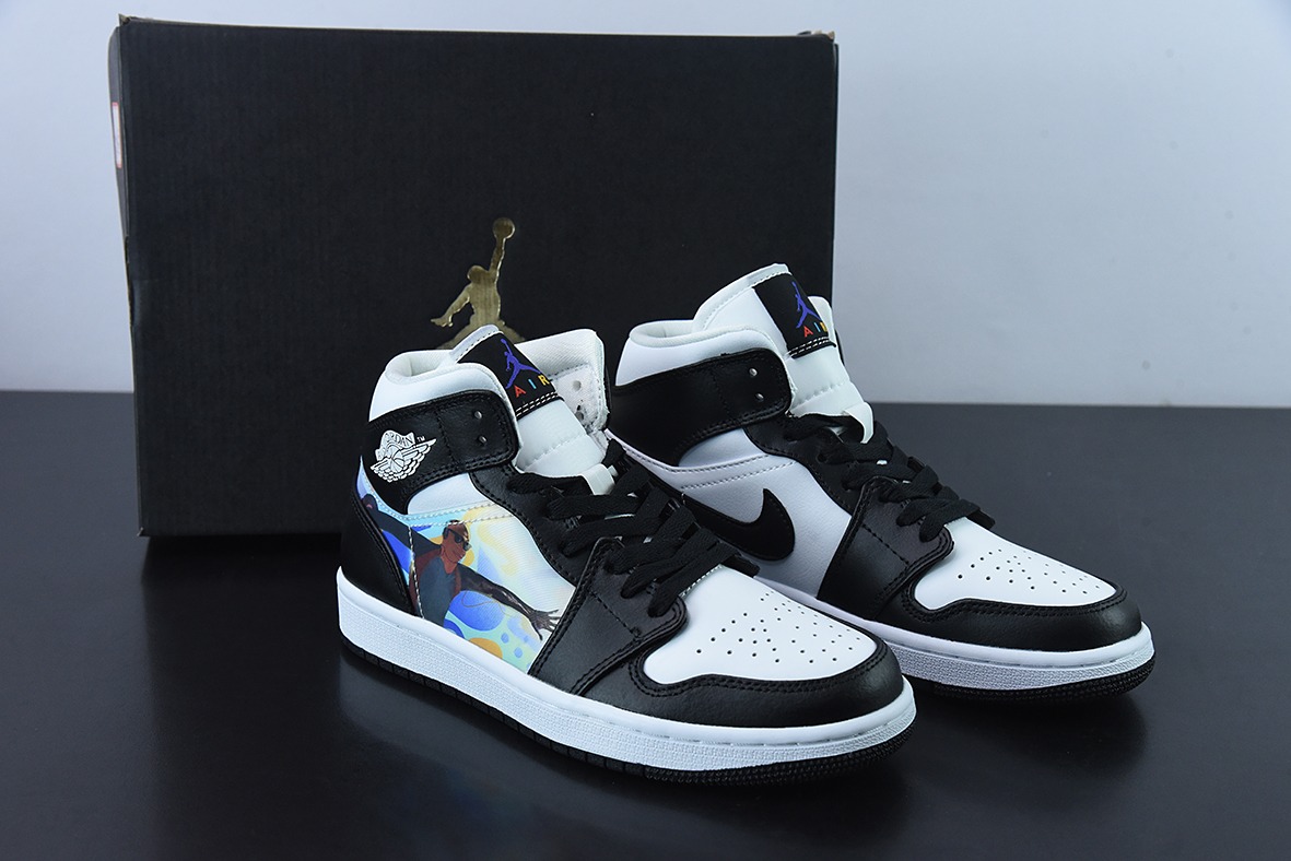 Air Jordan 1 Mid AJ1 乔1裸眼3D黑白 中邦篮球鞋 货号:DR9495-001