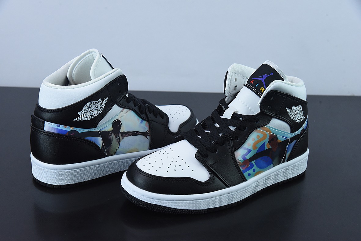 Air Jordan 1 Mid AJ1 乔1裸眼3D黑白 中邦篮球鞋 货号:DR9495-001