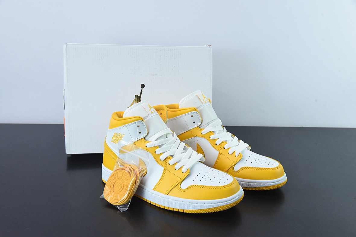 Air Jordan 1 Mid 白黄 中帮系列男女同款篮球鞋 货号：BQ6472-117