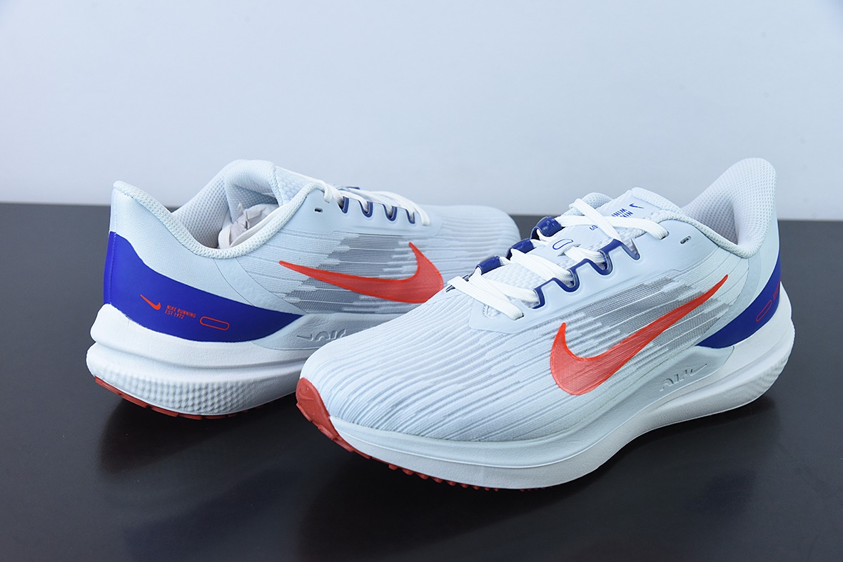 NK Zoom Winflo 9 W9 超轻网面跑步鞋 白蓝橙 货号：DD6203-006