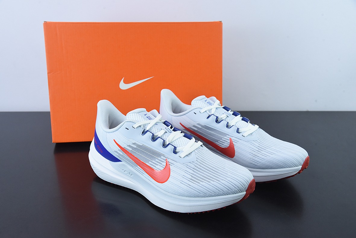 NK Zoom Winflo 9 W9 超轻网面跑步鞋 白蓝橙 货号：DD6203-006